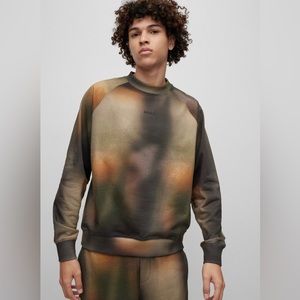 NWT Hugo Boss Men's Dopiapo Cotton Printed Crewneck Sweatshirt Brown